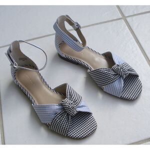 ANN TAYLOR Gingham Ankle Strap Flat Knot Sandals Size 5M